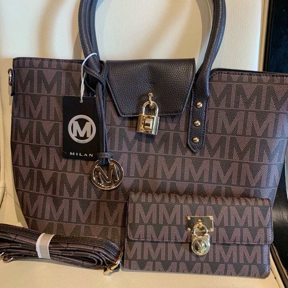Milan chocolate 2 strap bag, matching wallet . NEW